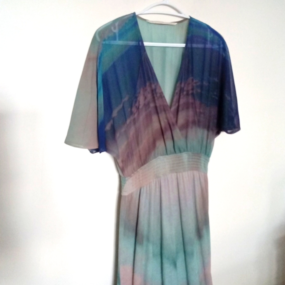 Twelfth Street by Cynthia Vincent Women's Grey & Sunset Watercolor Maxi Dress - Picture 3 of 8